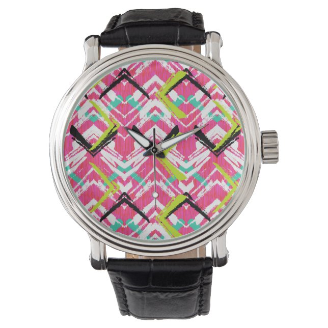 Reloj De Pulsera Patrón Zig Zag rosa dibujado a mano (Anverso)
