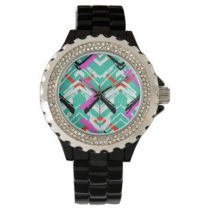 Reloj De Pulsera Patrón Zig Zag Verde azulado dibujado a mano