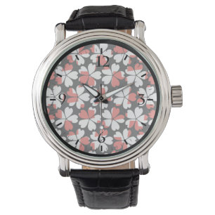 Reloj De Pulsera Patrones de flores blancas rojas lisas