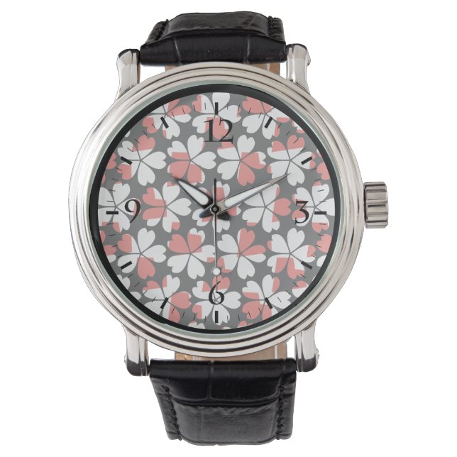 Reloj De Pulsera Patrones de flores blancas rojas lisas (Anverso)
