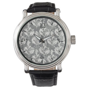Reloj De Pulsera Patrones de hojas abstractas blancas y negras