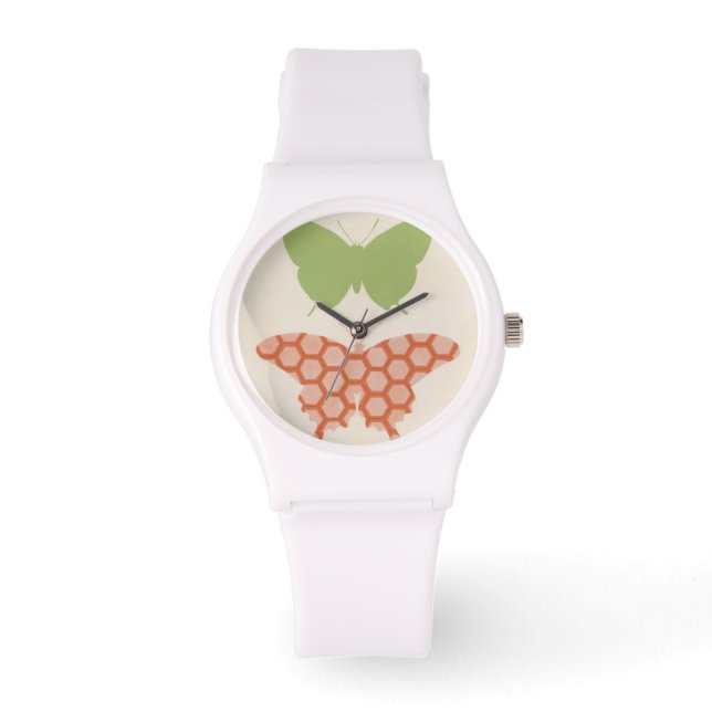 Reloj De Pulsera Patrones decorativos de mariposa en fondo crema (Anverso)
