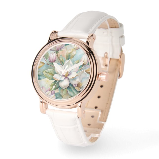 Reloj De Pulsera Pattern Elegant Magnolias (Ángulo)