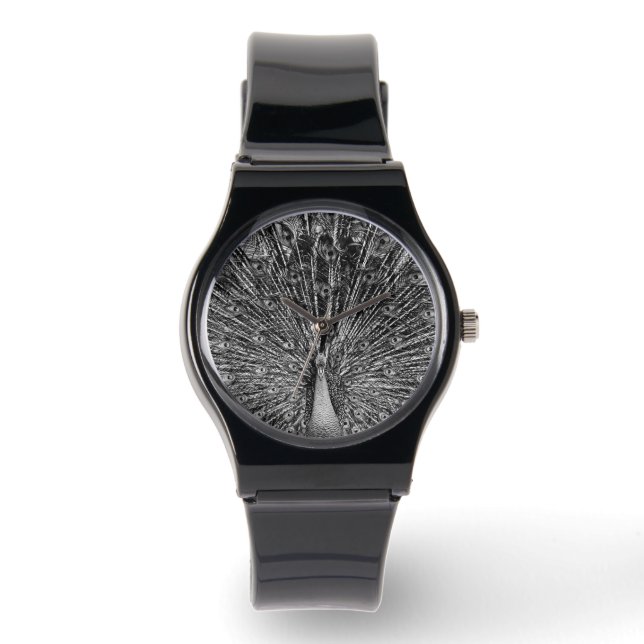Reloj De Pulsera Pavo real blanco y negro (Anverso)