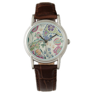 Reloj De Pulsera Pavo Real Decorativo y Flores Coloridas