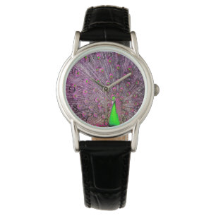 Reloj De Pulsera Pavo Real Rosa Y Verde,
