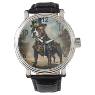 Reloj De Pulsera Paws mecánicos: Steampunk Staffordshire Terrier