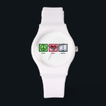 Reloj De Pulsera Paz Amar Justicia<br><div class="desc">Un lindo regalo para un abogado,  abogado,  juez o alguien en la ley. Una señal de paz,  corazón y escalas de justicia. ¡Un regalo de la escuela de leyes para alguien que acaba de pasar por el bar!</div>