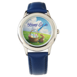 Reloj De Pulsera Peaceful Easter Spring Meadow Bunny & Egg Basket