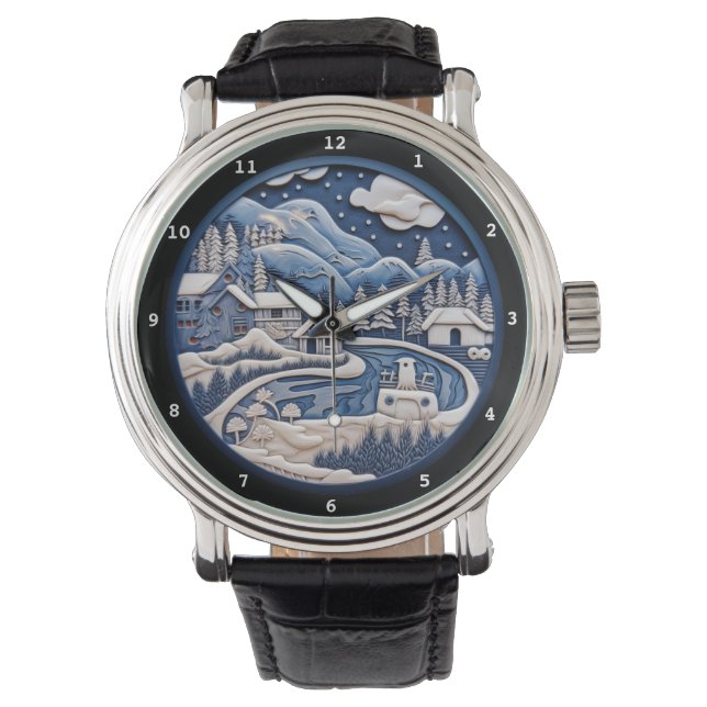 Reloj De Pulsera Peaceful Winter Village in Mountains (Anverso)