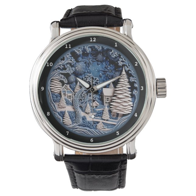 Reloj De Pulsera Peaceful Winter Village Under Moonlight (Anverso)