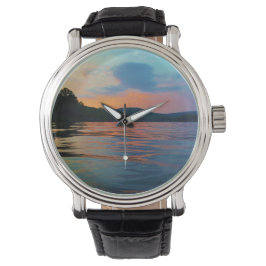 Reloj De Pulsera Peach and Blue Sunset en el lago montañoso