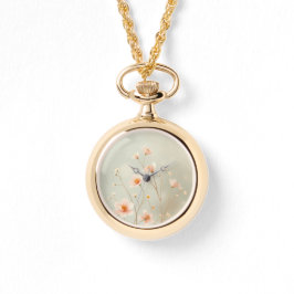 Reloj De Pulsera Peach & Green Bokeh Little Flowe Necklace Watch