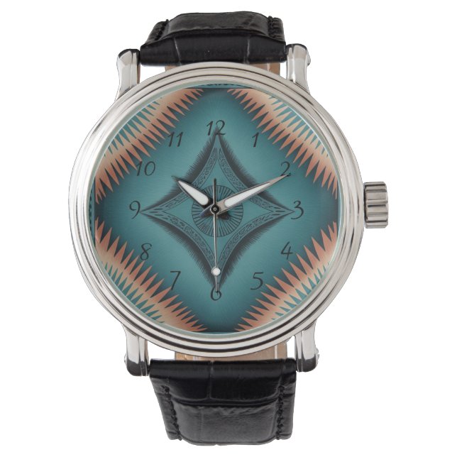 Reloj De Pulsera Peach Sunburst de Navajo verde azulado (Anverso)