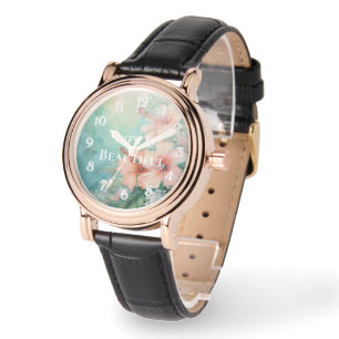 Reloj De Pulsera Peach White Hibiscus Floral