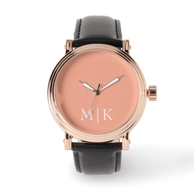 Reloj De Pulsera Peach y White | Monograma moderno (Anverso)