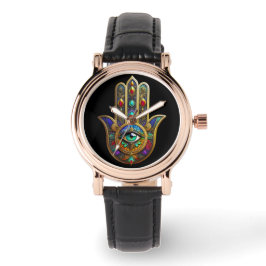 Reloj De Pulsera Peacock Color Flower Petals Hamsa Green Third Eye