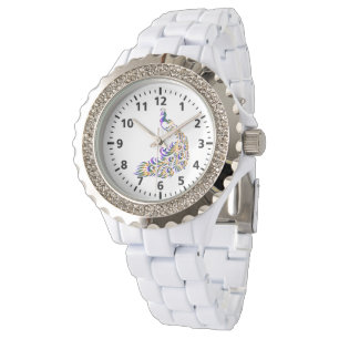 Reloj De Pulsera Peacock Diamante de imitación Esmalte blanco Mujer