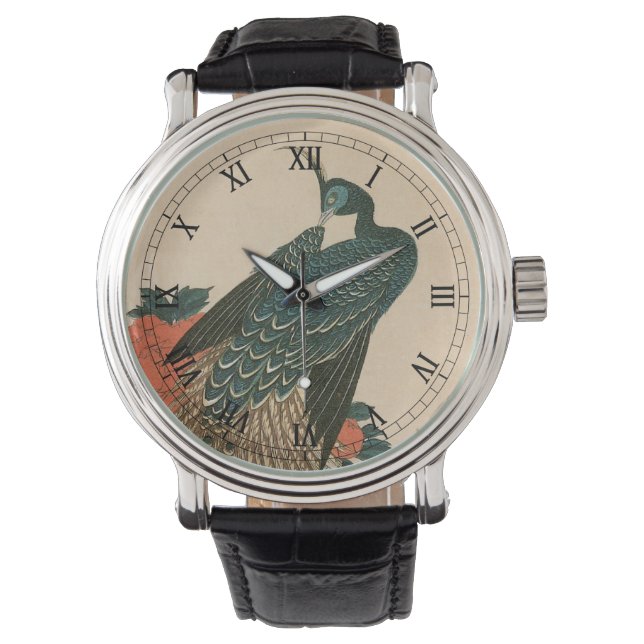 Reloj De Pulsera Peacock y peonías de Hiroshige, arte japonés (Anverso)