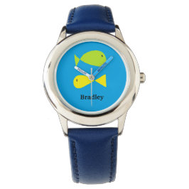 Reloj De Pulsera Peces verdes y amarillos lisos en azul