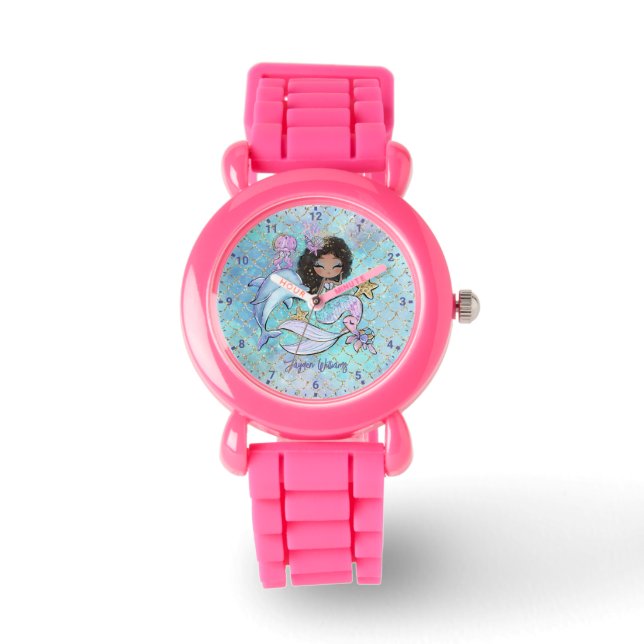 Reloj De Pulsera Pechuga de Chica de Personalizado de pelo negro de (Anverso)