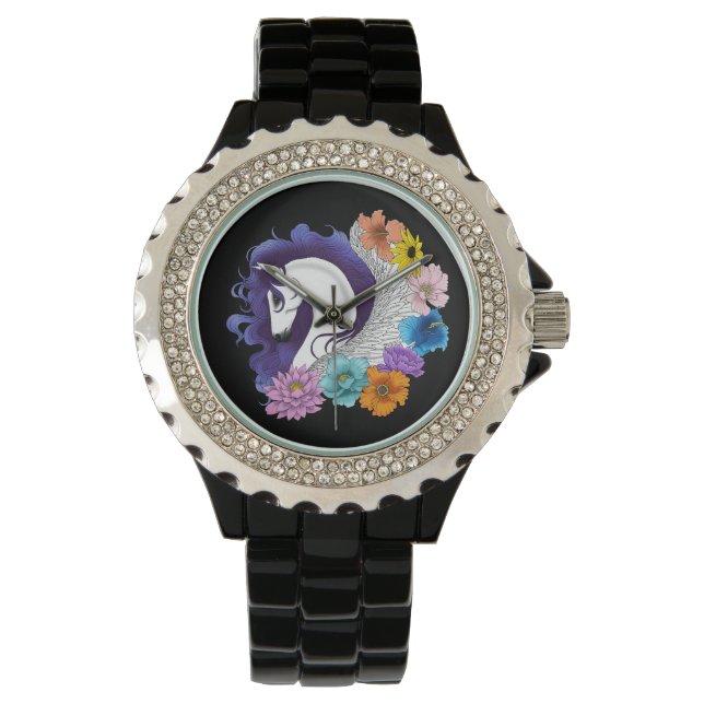 Reloj De Pulsera Pegasus Black Floral (Anverso)