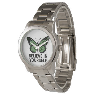 Reloj De Pulsera Pegatina de motivación de mariposa verde