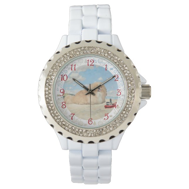 Reloj De Pulsera Pekingés en la orilla del mar (Anverso)