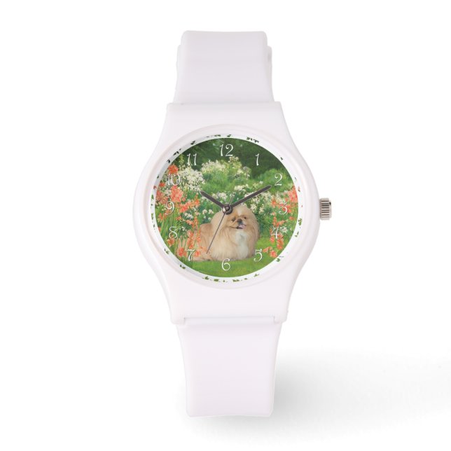 Reloj De Pulsera Pekingés en un jardín (Anverso)