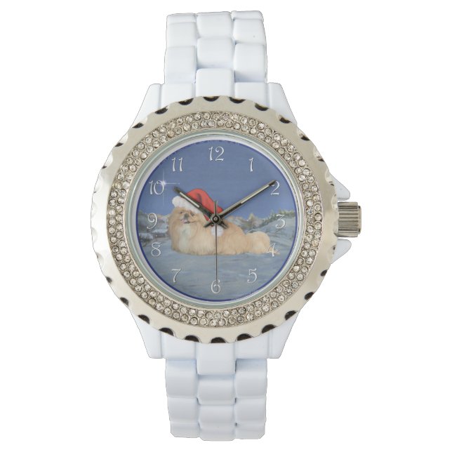 Reloj De Pulsera Pekingese Santa Claus (Anverso)