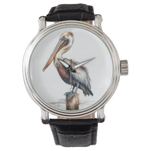 Reloj De Pulsera pelícano de pie sobre una acuarela