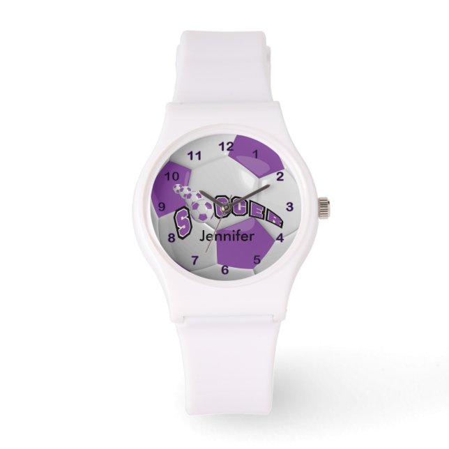 Reloj De Pulsera Pelota de fútbol púrpura personalizada (Anverso)