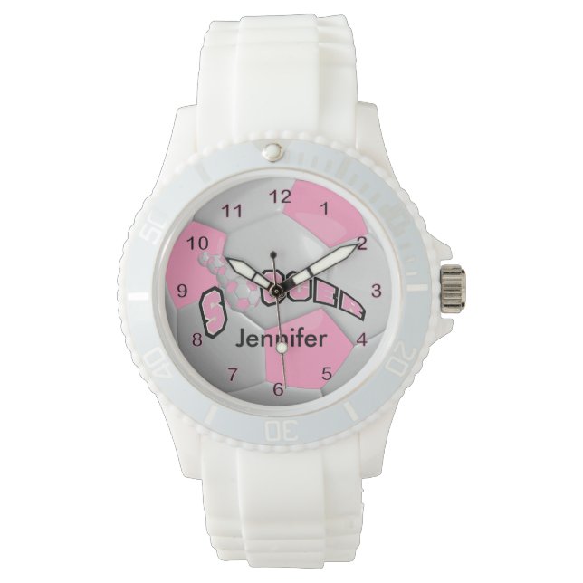 Reloj De Pulsera Pelota de fútbol rosa personalizada (Anverso)