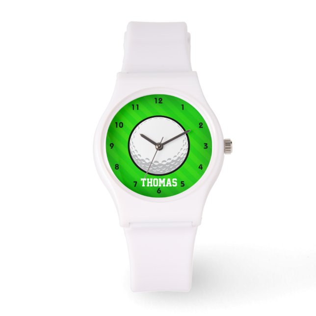 Reloj De Pulsera Pelota de golf; franjas verdes neón (Anverso)