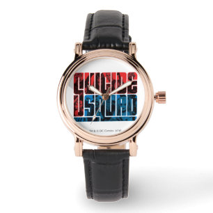 Reloj De Pulsera Pelotón del suicidio logotipo rojo y azul del