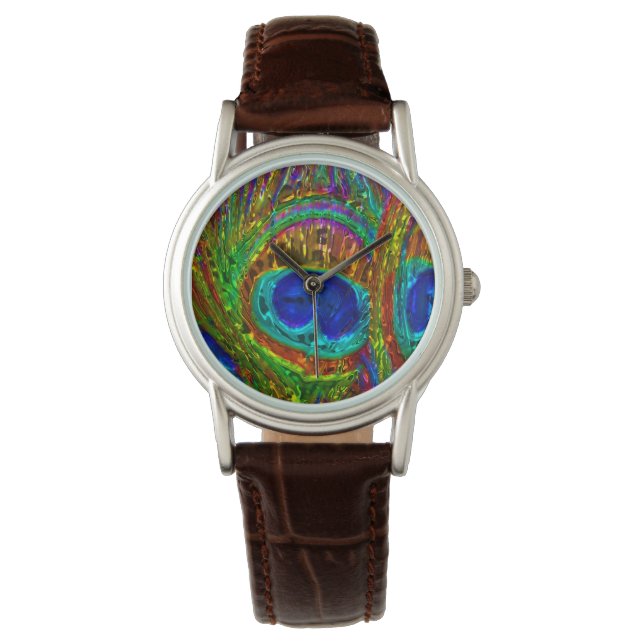 Reloj De Pulsera Pelucas de pavo real Vidrio Observatorio y Opcione (Anverso)