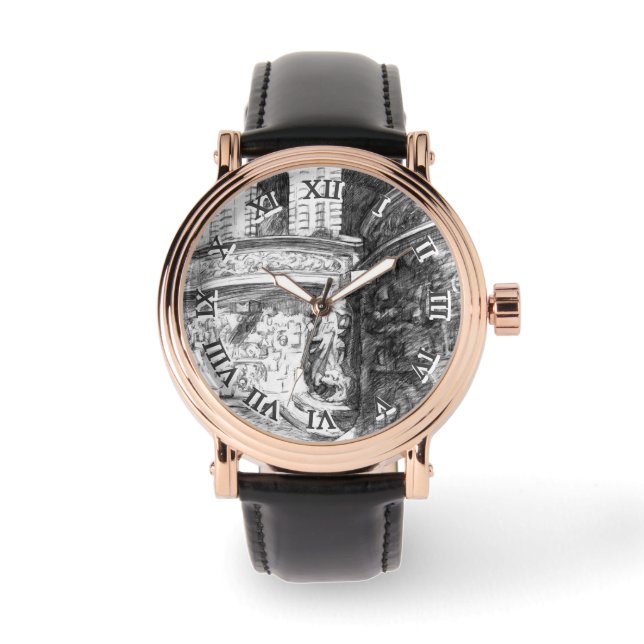 Reloj De Pulsera Pencilarla del castillo Monocromo Blanco y negro (Anverso)