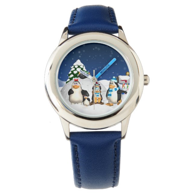 Reloj De Pulsera Penguin Family Winter Holiday Fun Watch Para Niños (Anverso)