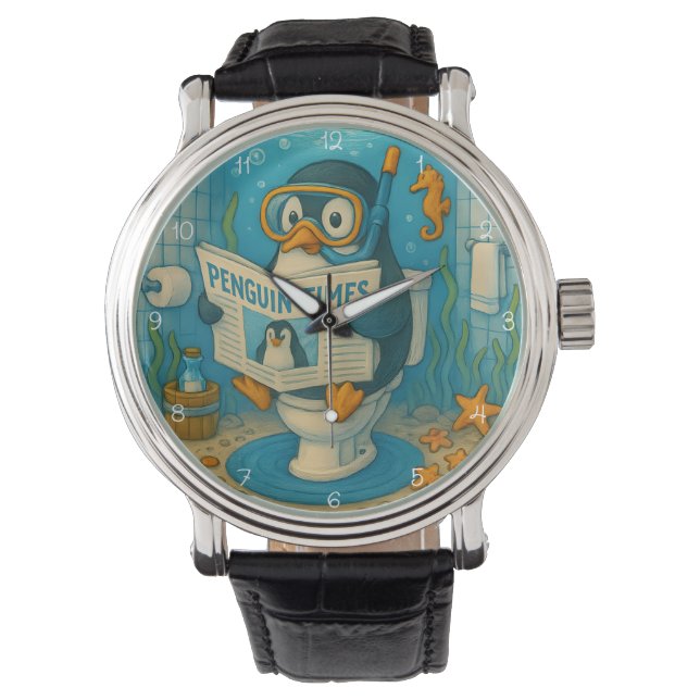 Reloj De Pulsera Penguin Reading Newspaper Underwater (Anverso)