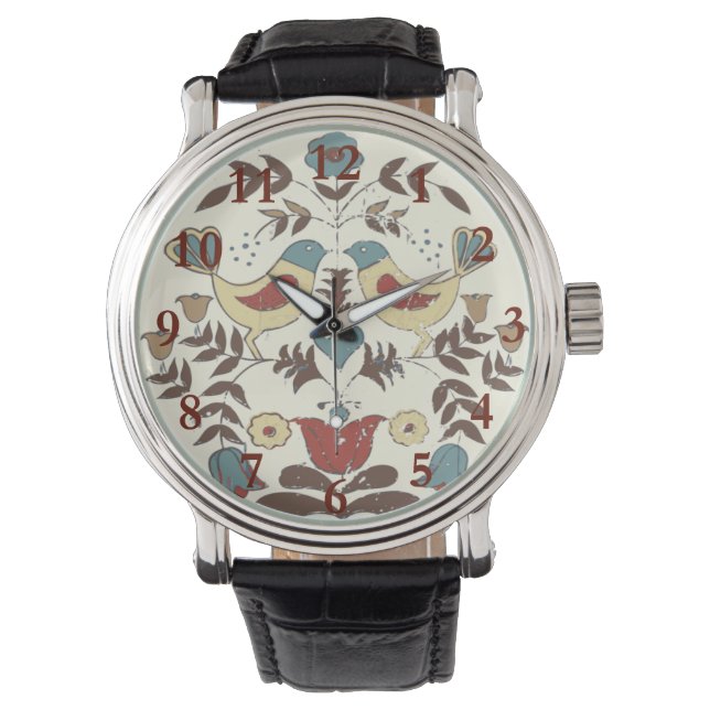 Reloj De Pulsera Pennsylvania Dutch Amish Hex Rótulo Bird Americana (Anverso)