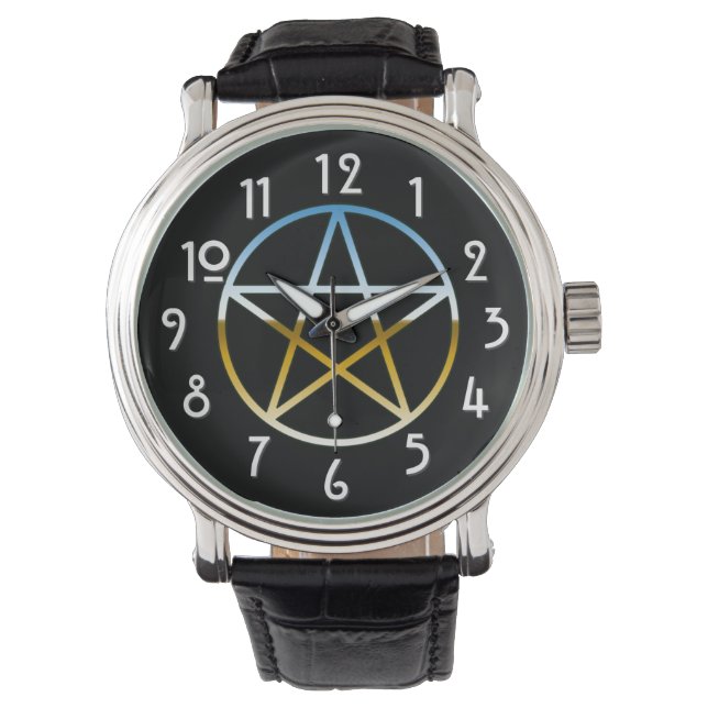 Reloj De Pulsera Pentáculo cromado en negro (Anverso)