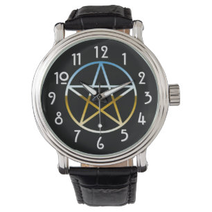 Reloj De Pulsera Pentáculo del cromo en negro