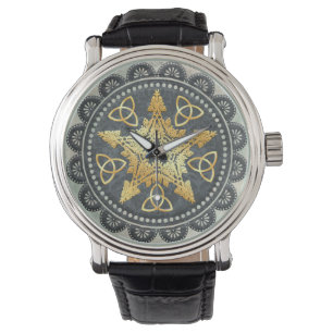 Reloj De Pulsera Pentáculo Plata y Oro Pagan Wiccan