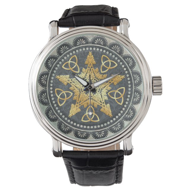 Reloj De Pulsera Pentáculo Plata y Oro Pagan Wiccan (Anverso)