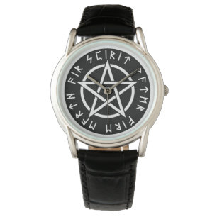 Reloj De Pulsera Pentagram rúnico negro de Wiccan