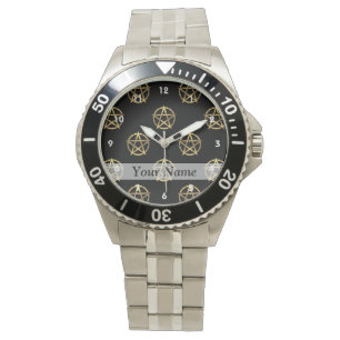 Reloj De Pulsera Pentagrama negro y dorado