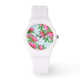 Reloj De Pulsera Peonías en Observación Rosa