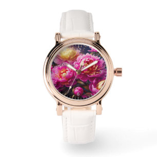 Reloj De Pulsera peonías rosas preciosas con acentos dorados