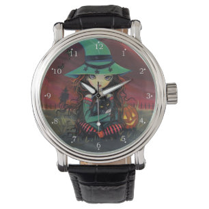 Reloj De Pulsera Pequeña Bruja de Halloween Arte Fantástico