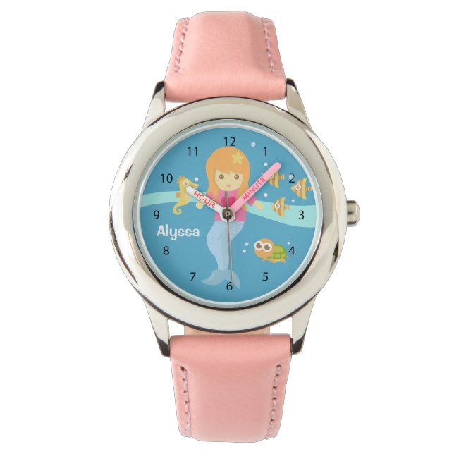 Reloj De Pulsera Pequeña Chica de sirenas bajo los animales marinos (Anverso)
